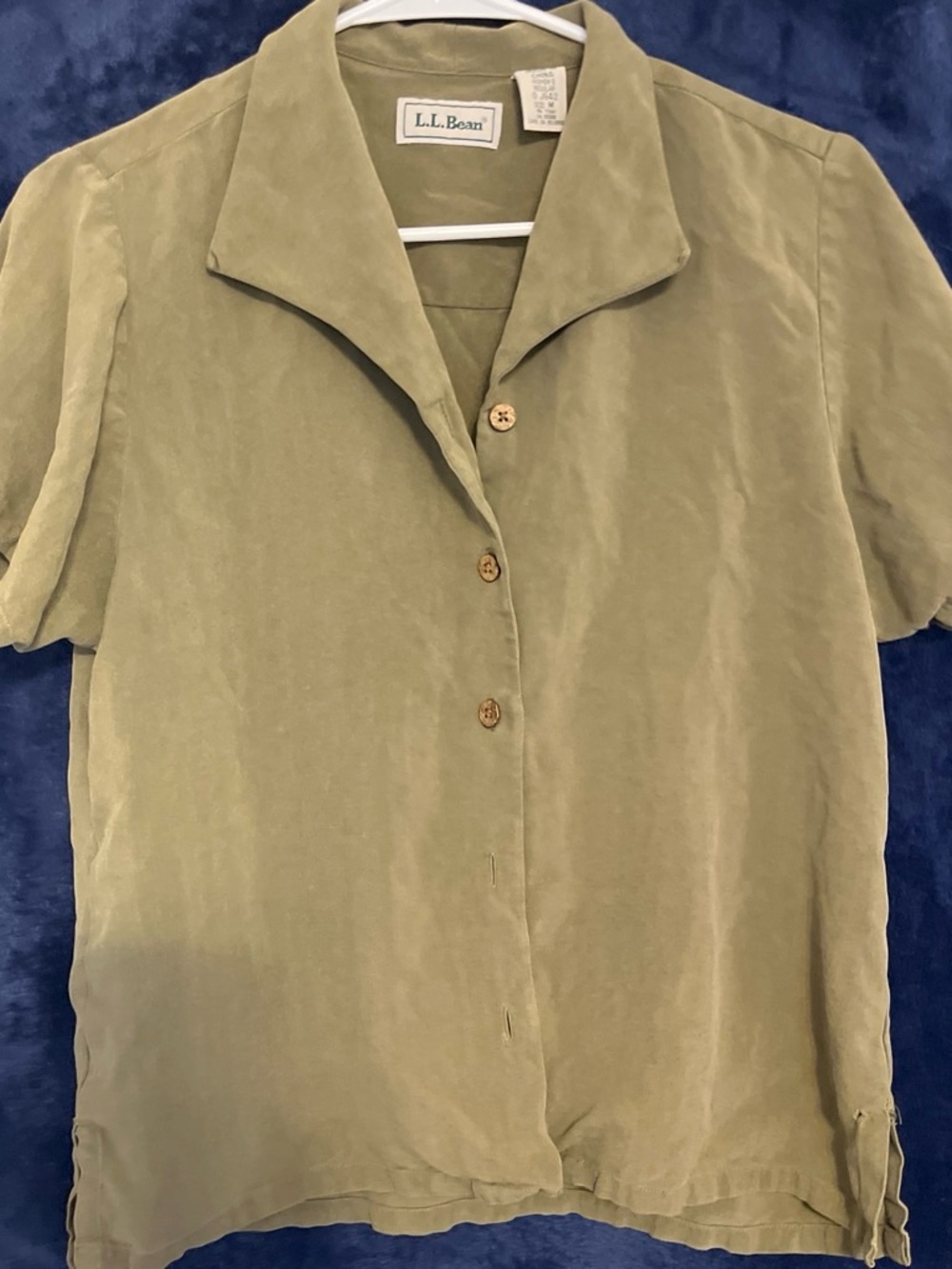 L.L. Bean Olive Short-Sleeve Button-Front Casual Shirt